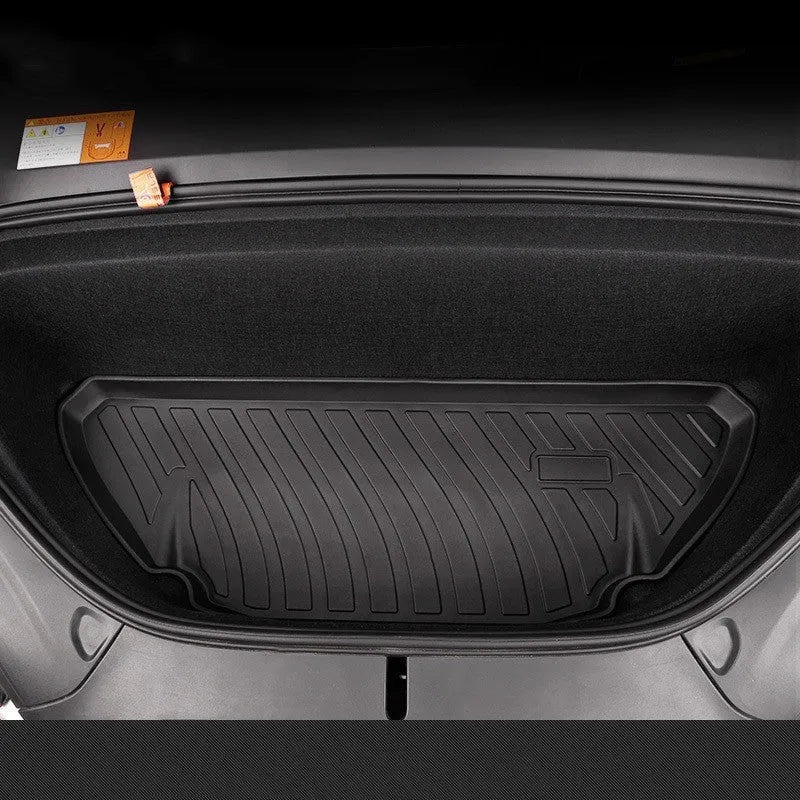 Black rubber floor mats with TPE footrest for Tesla Model 3, Y, X, and S vehicles