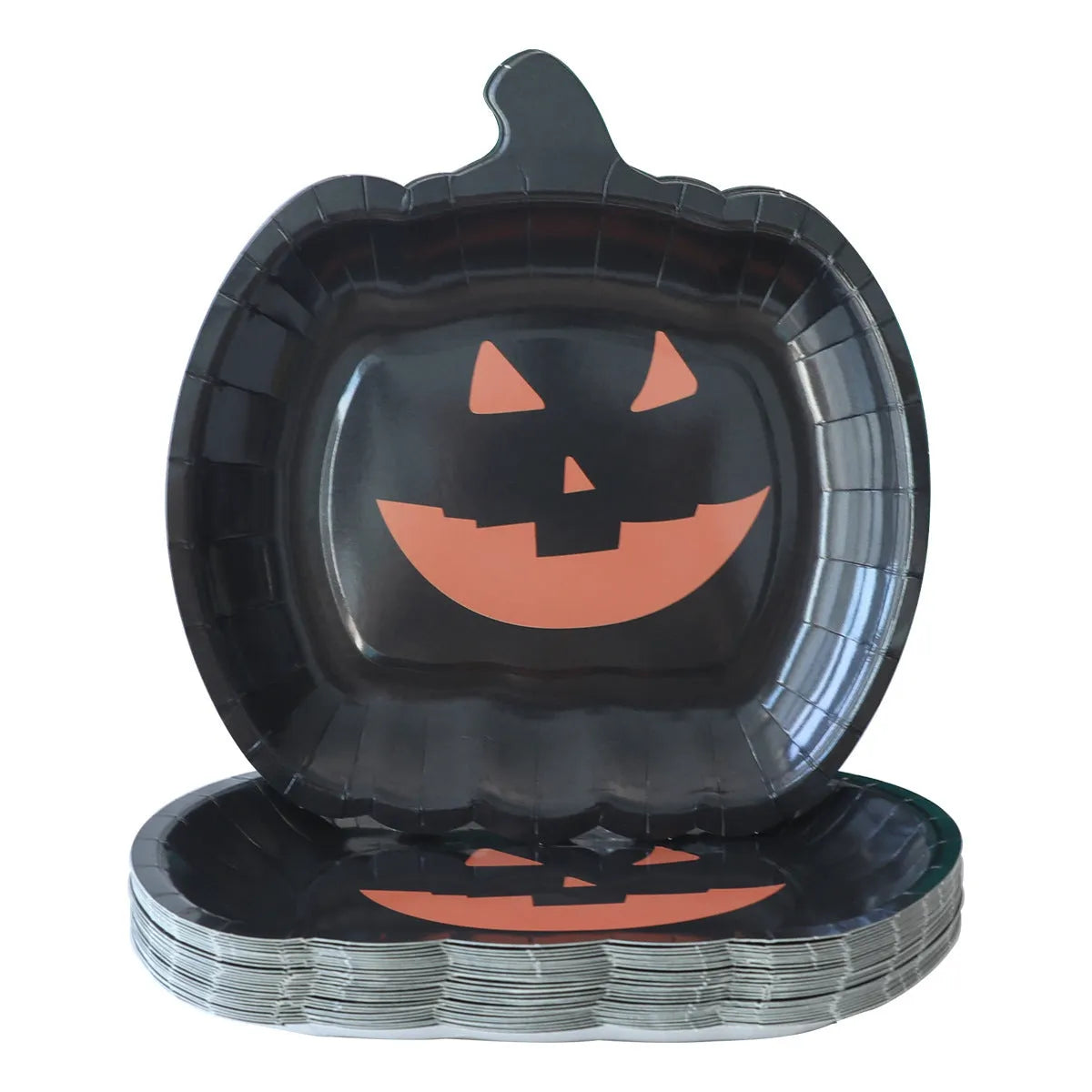 Black pumpkin design disposable paper plates for Halloween parties, 9-inch diameter