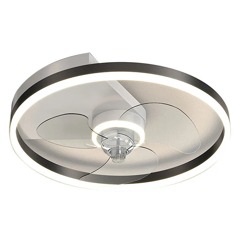 Modern Nordic style white ceiling light with integrated fan blades for a child's room.