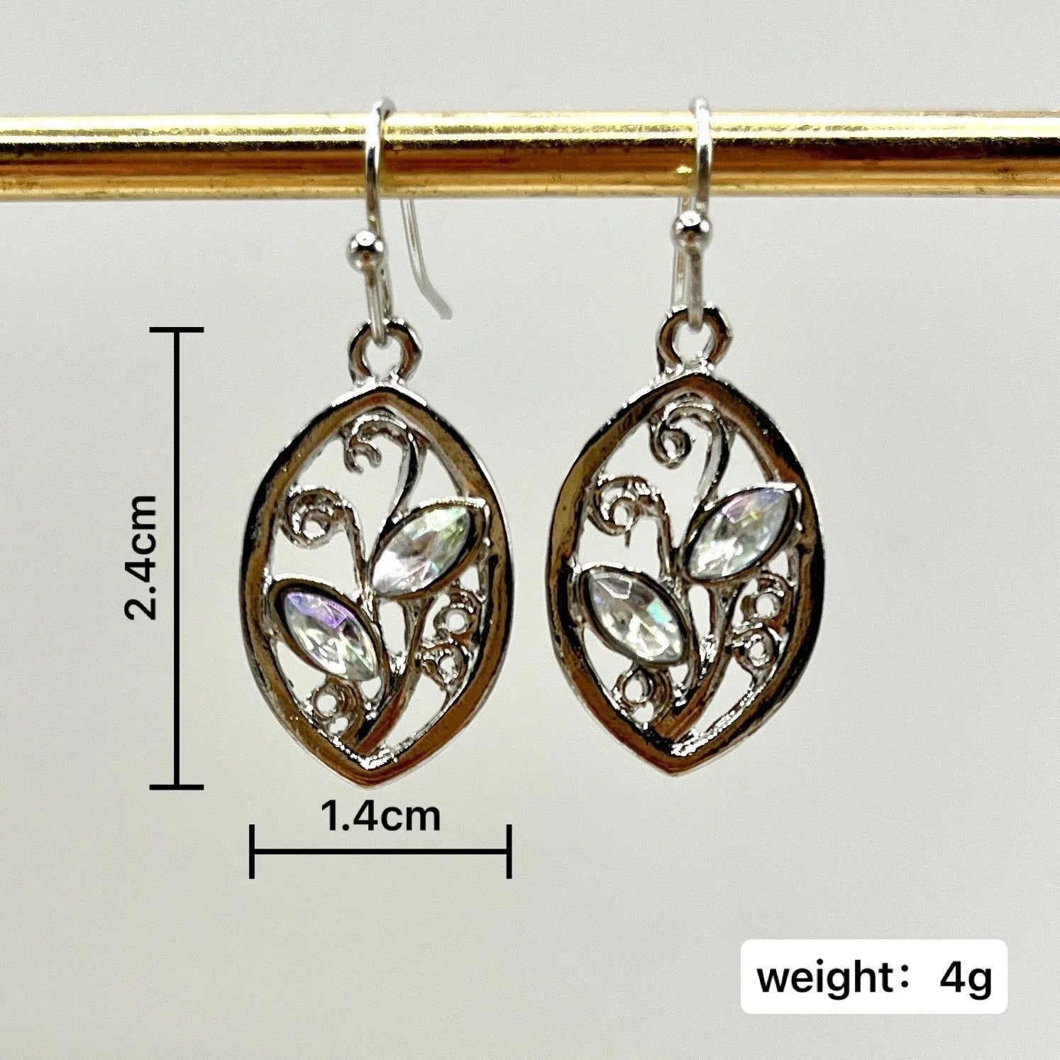 Women's creative leaf design earrings with embedded colourful moonstones in silver alloy setting