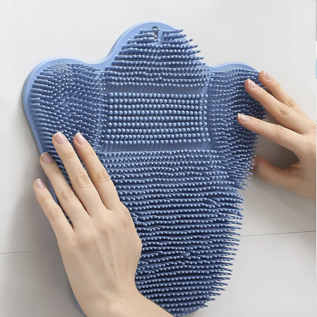 Silicone bath massage cushion measuring 31x32 cm in blue colour for back scrubbing