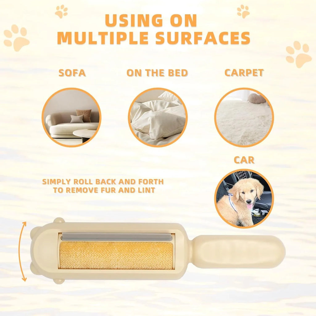 Blue reusable pet hair remover tool with self-cleaning base for furniture and carpets