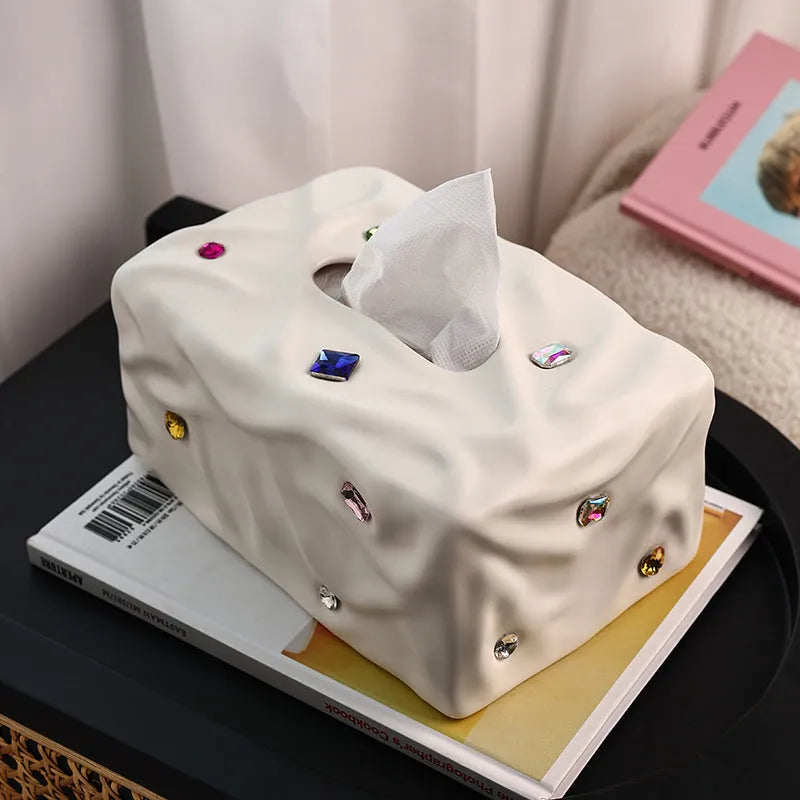 Ceramic tissue box with matte finish in white or silver options for household tissue storage