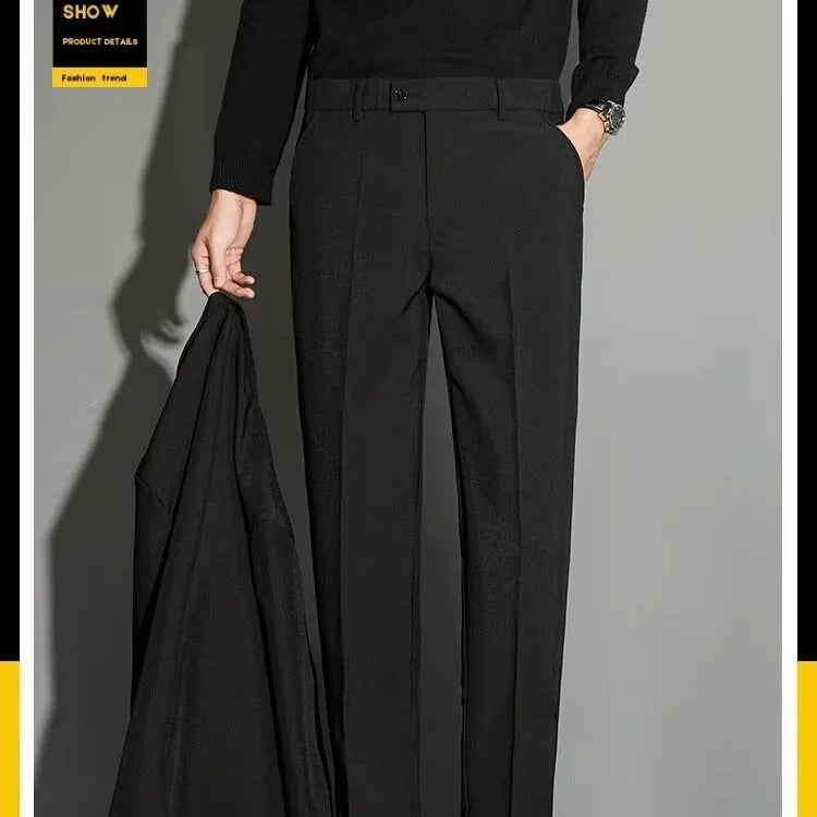 Men's straight-leg ankle-length suit trousers in a chemical fibre blend fabric shown in a classic colour.