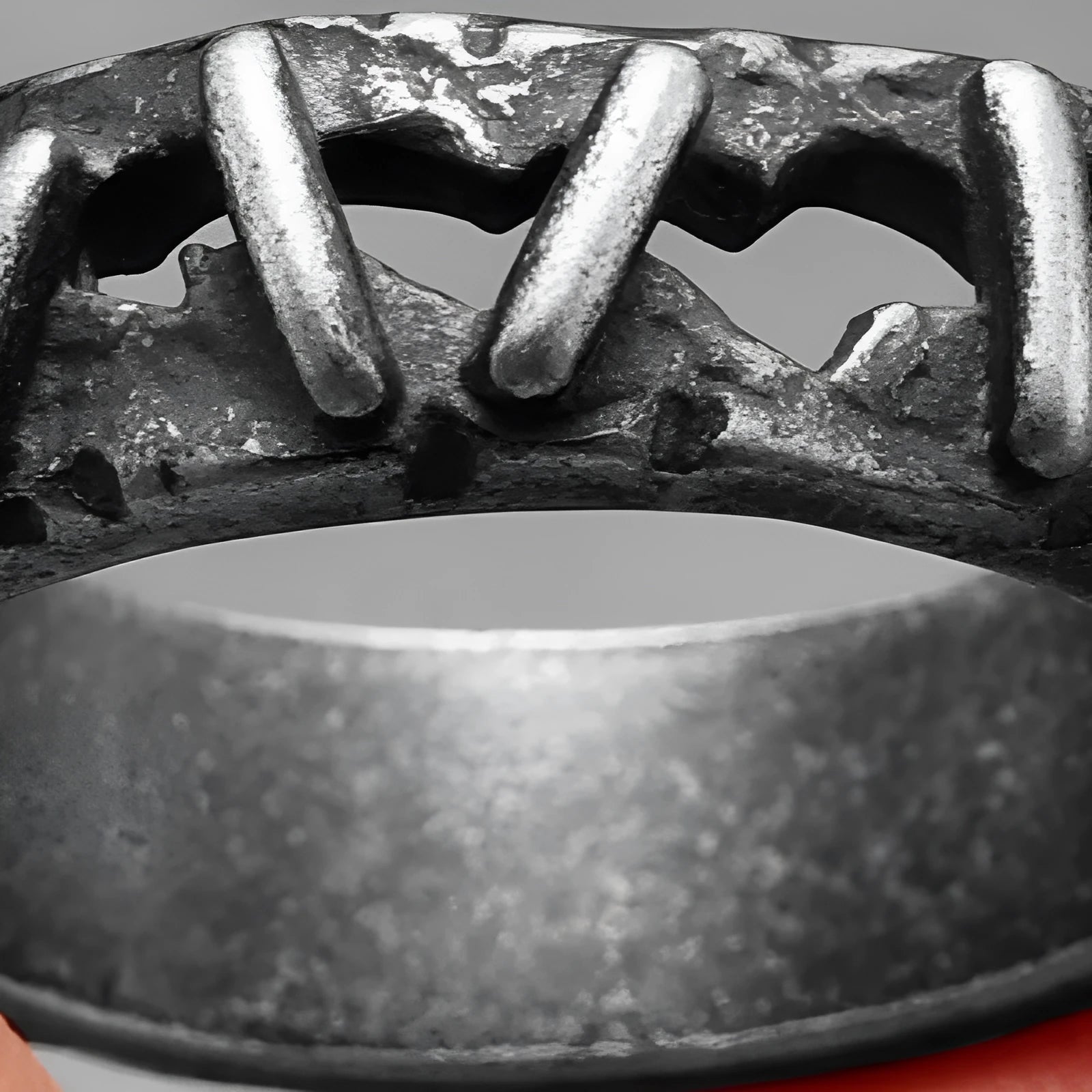 A double-ring punk style accessory in alloy and stainless steel with dark stitching details, shown in Style 2 colour.