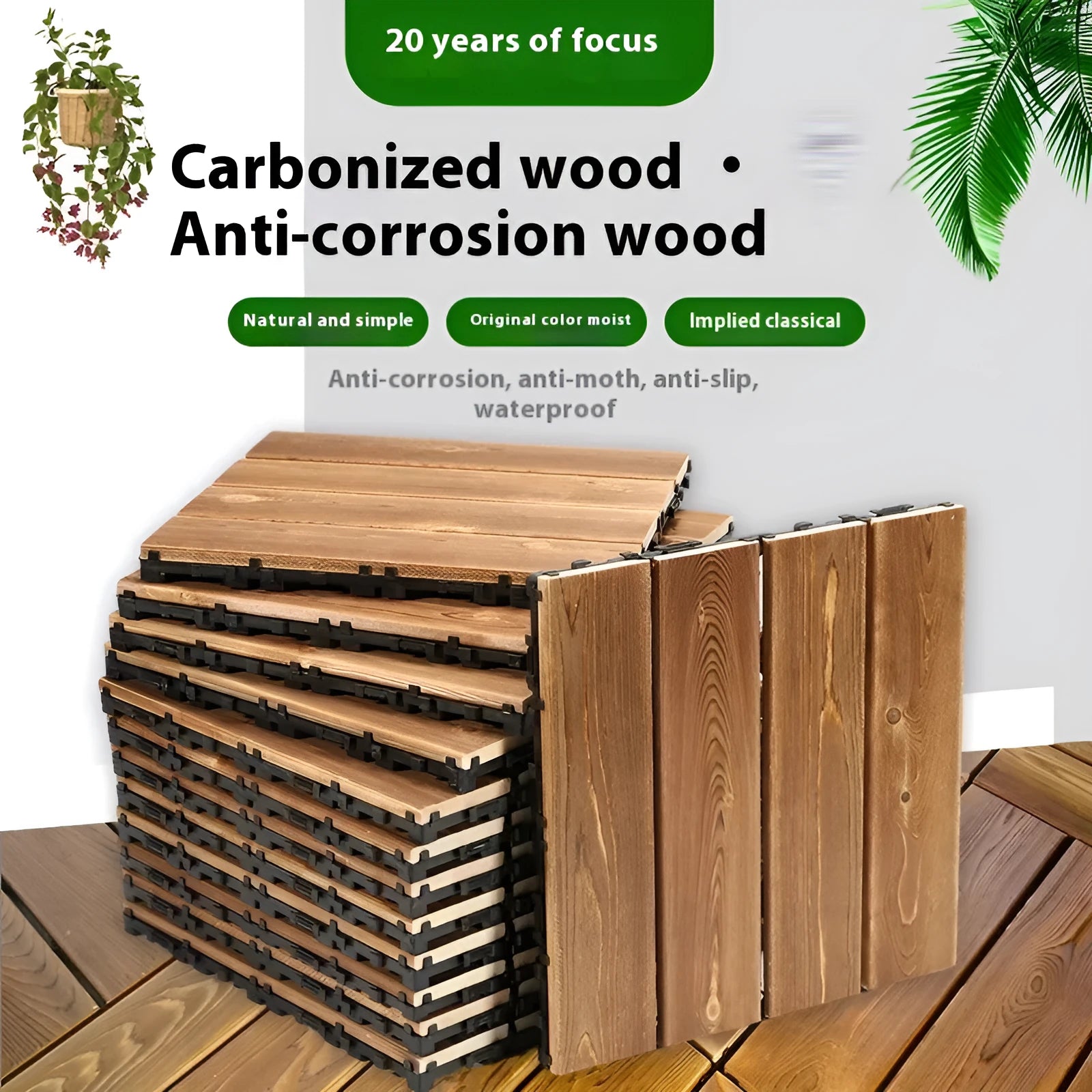 Camphor pine wood flooring panels in 30x30cm squares with brushed wax oil and durable brushed finishes