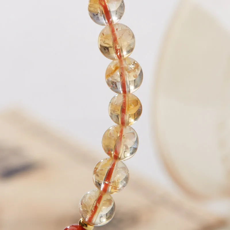 Hand-woven citrine crystal bracelet with geometric five-warp pattern and 6mm beads