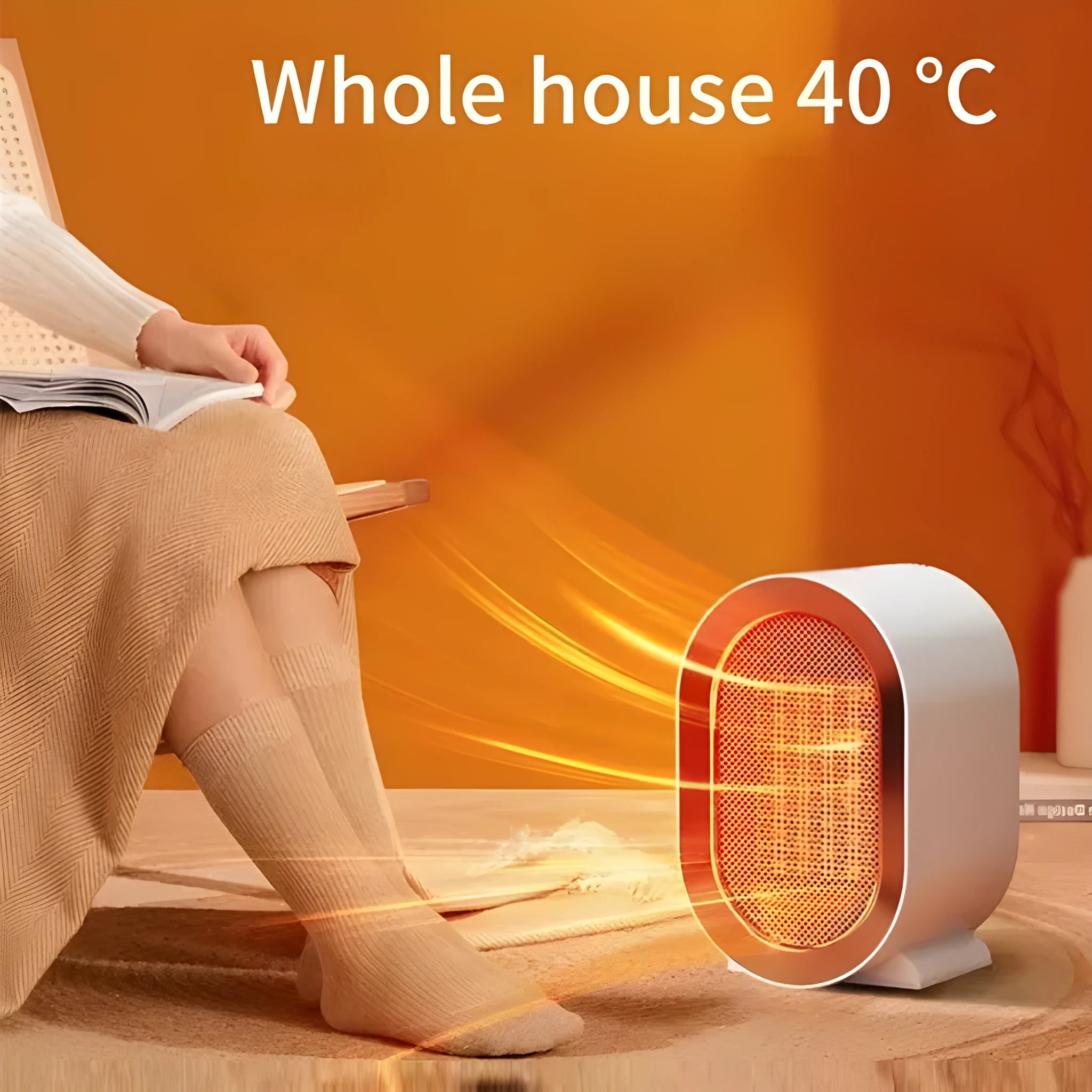Desktop electric ceramic heater in portable fan design with mechanical controls