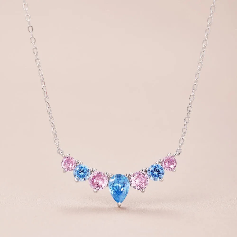 925 sterling silver necklace with colourful water drop zircon pendant and adjustable clavicle chain