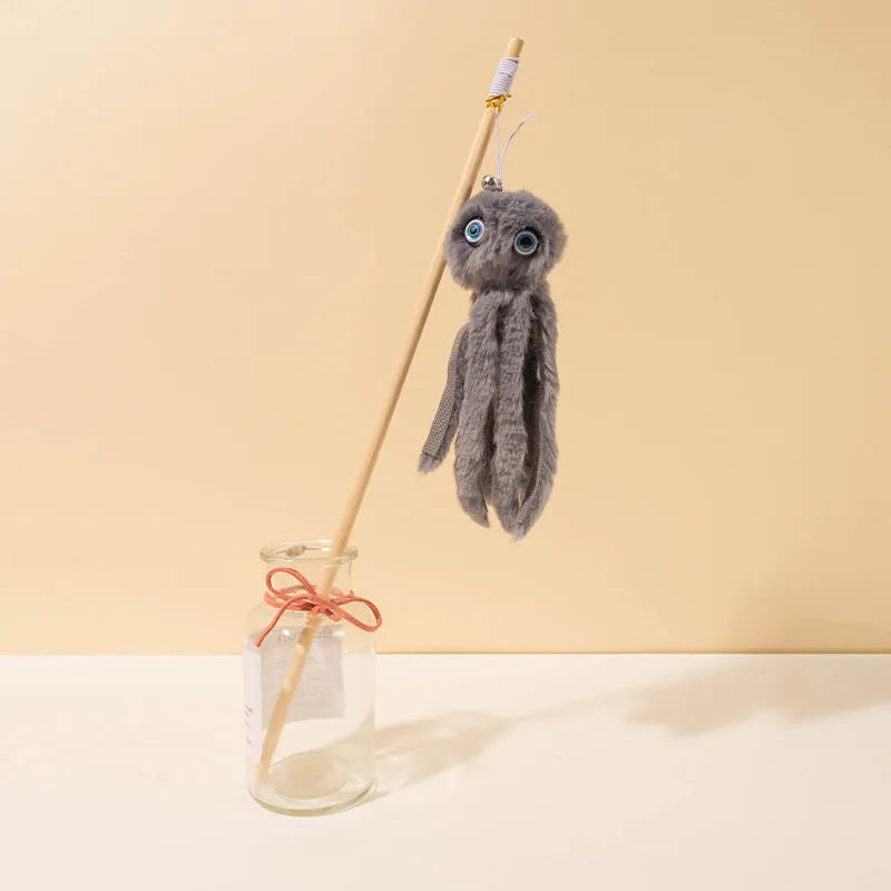 Octopus cat toy on 40cm stick in four colours for indoor feline play