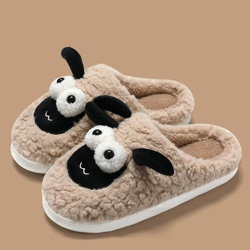 Lamb thermal cotton slip-on slippers in brown with a suede upper and PVC sole.