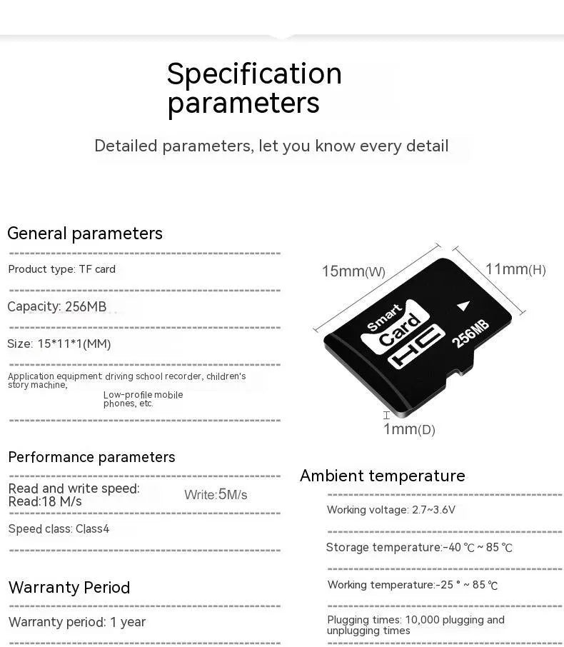 256MB memory card with integrated mini speaker measuring 11x15x1mm