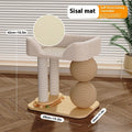 Pine wood cat scratching nest with sisal posts and raised sleeping platform in dual-column design
