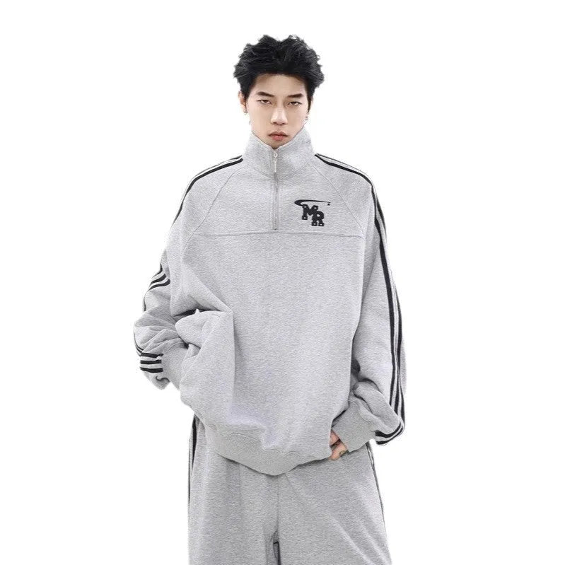 Black stand collar hoodie with long sleeves for casual sports wear