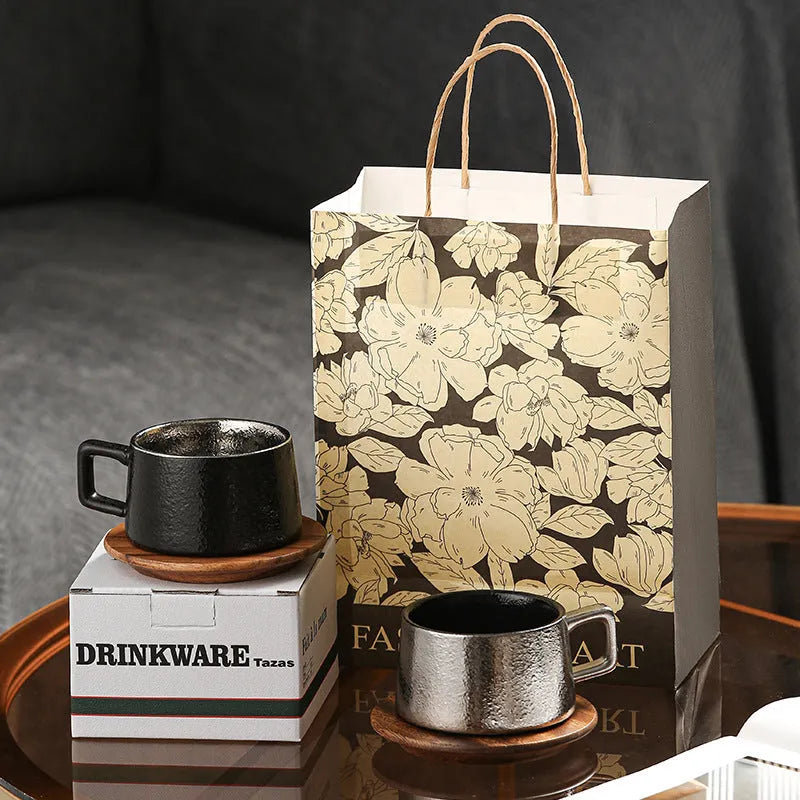 Office afternoon tea gift set showing coffee cup tumbler with gold-plated gift box packaging
