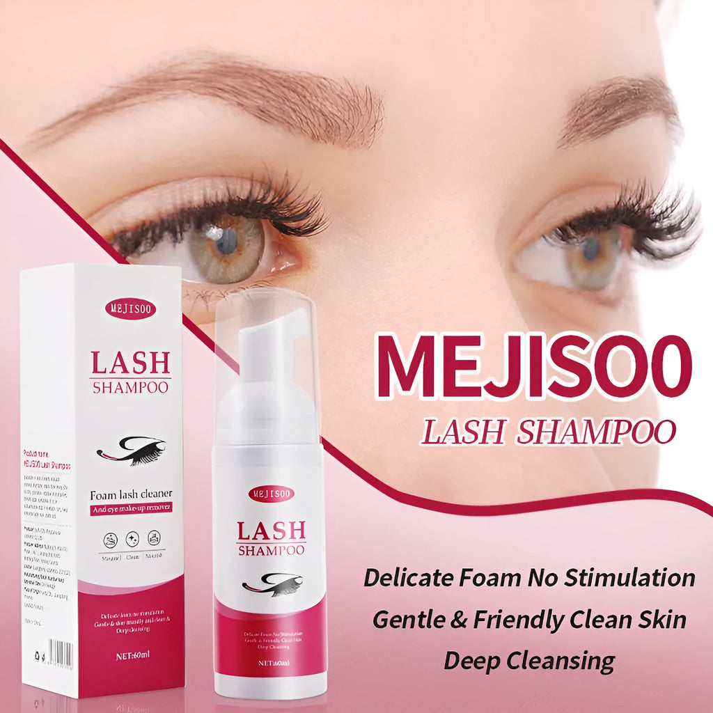 60ml lash shampoo mousse bottle for eyelash cleaning measuring 3.7cm by 13.5cm