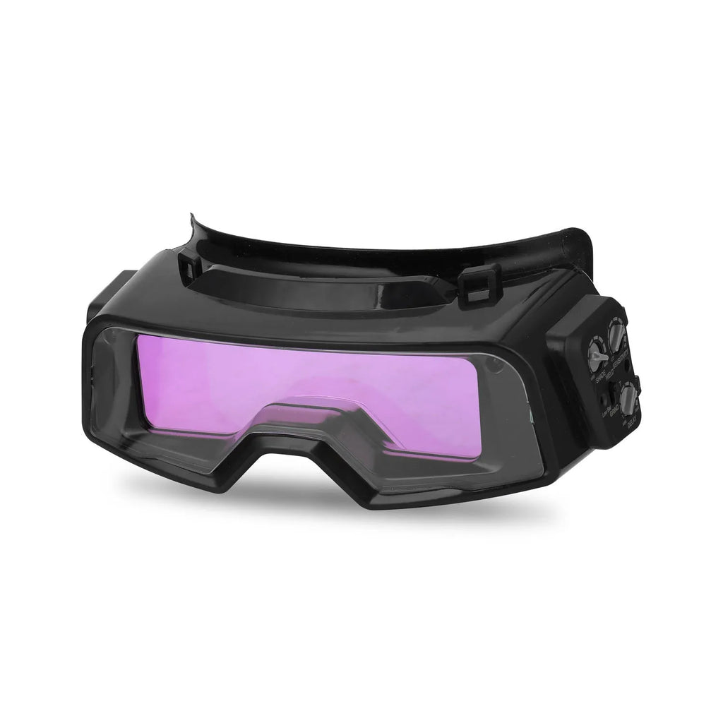 Black automatic darkening welding glasses with a large rectangular lens for arc welding protection.