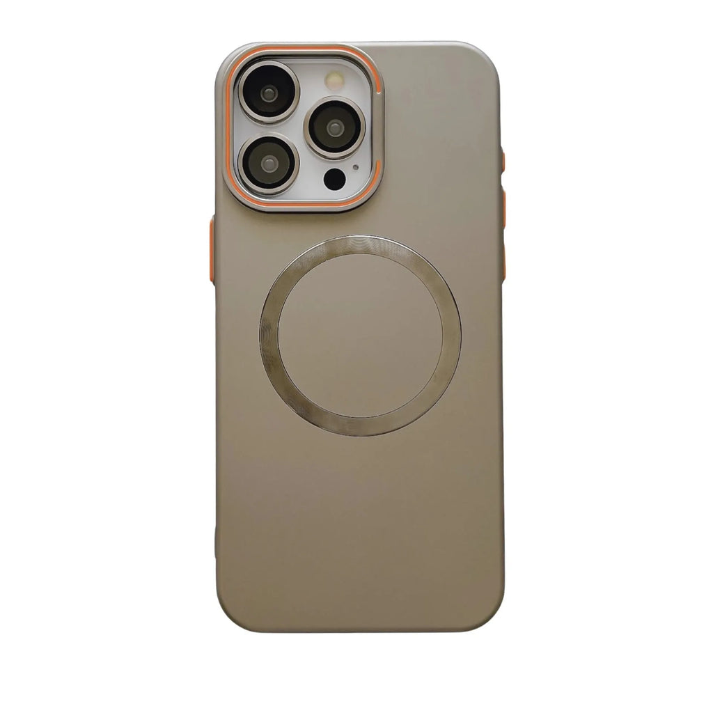 Frosted magnetic bracket phone case in black for iPhone 15 Pro Max with lens protector