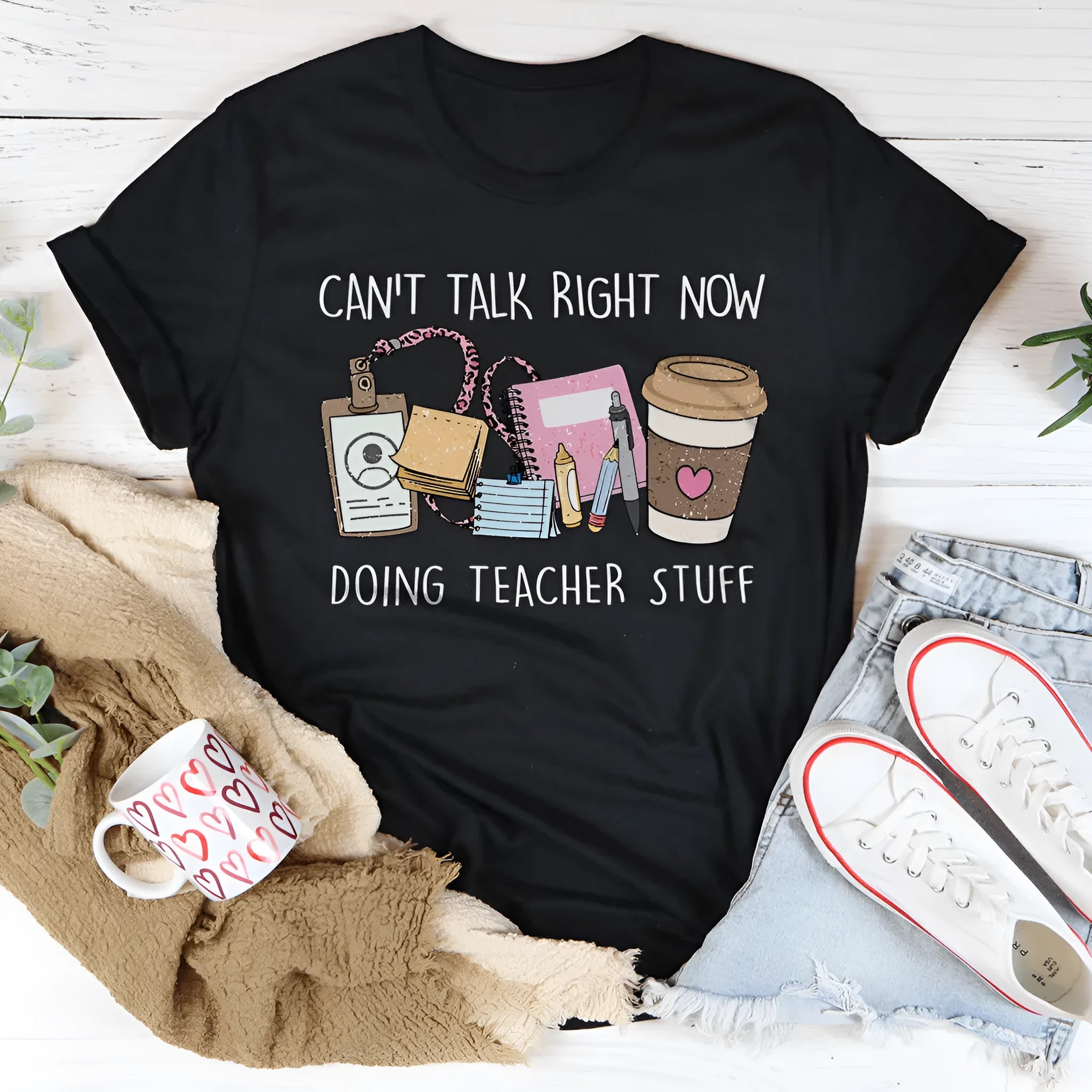 Black loose fit cotton T-shirt with short sleeves and round neck