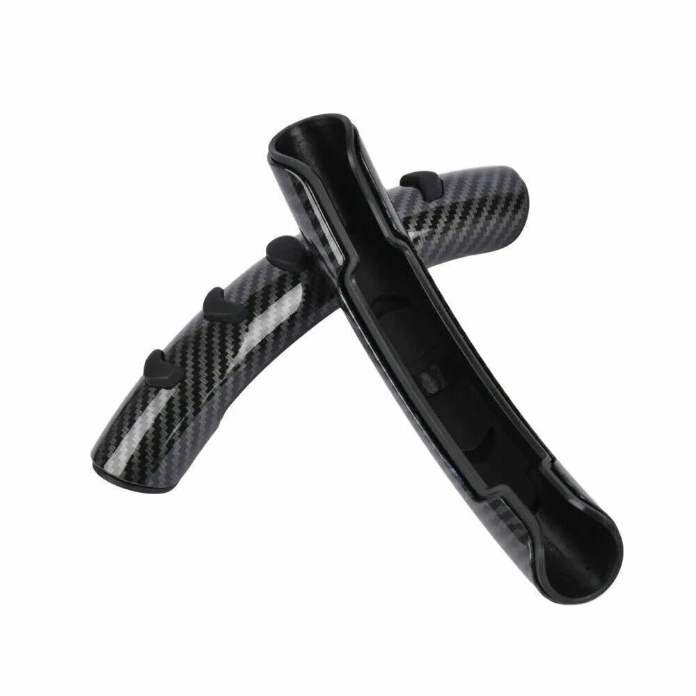 Carbon fibre black steering wheel anti-slip sleeve showing textured surface and 38cm diameter measurement