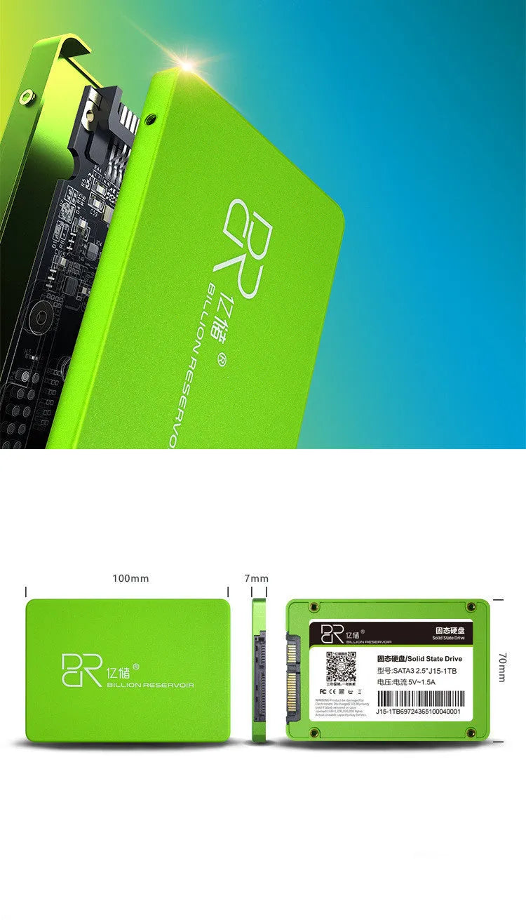 J11 2.5-inch black plastic SATA solid state drive showing capacity options from 128GB to 2TB