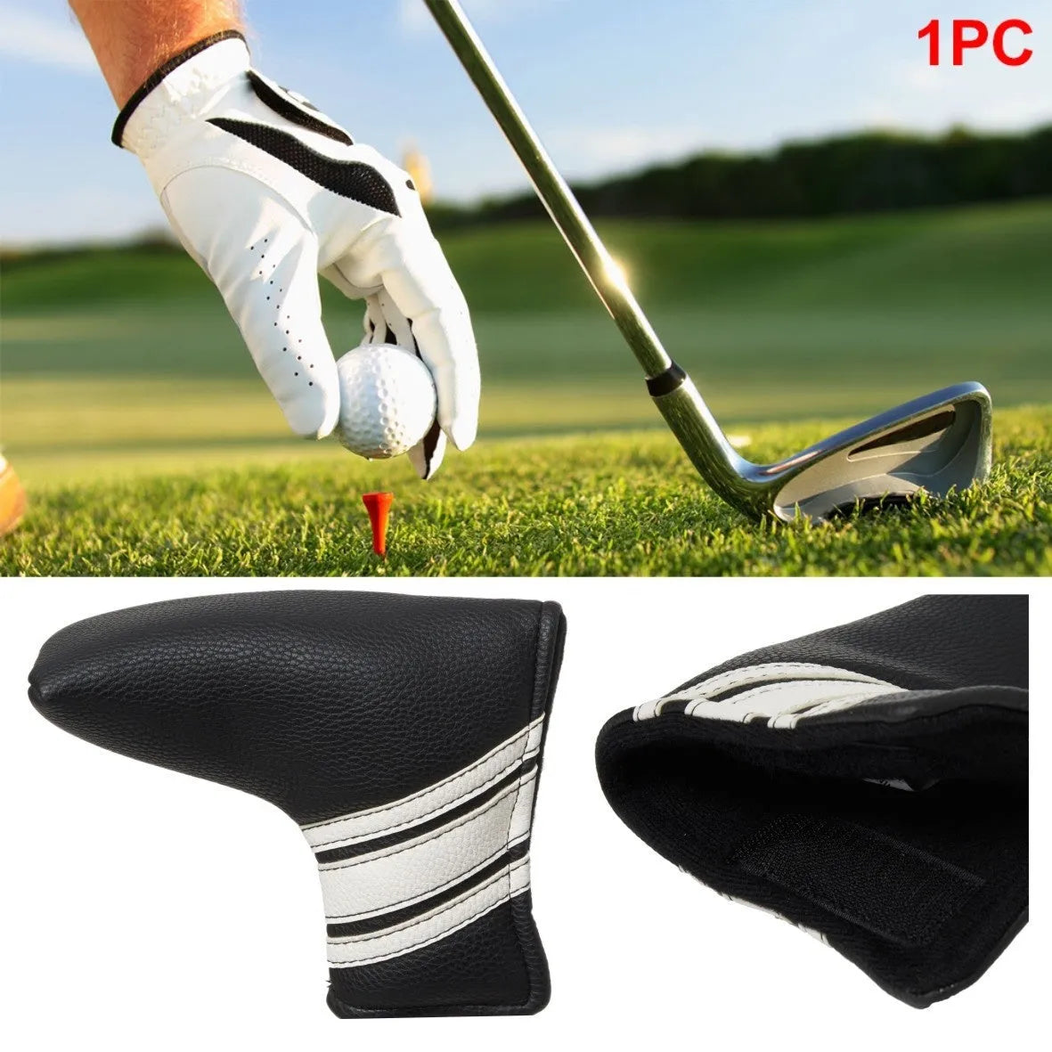 Black PU leather golf push rod sleeve for club protection