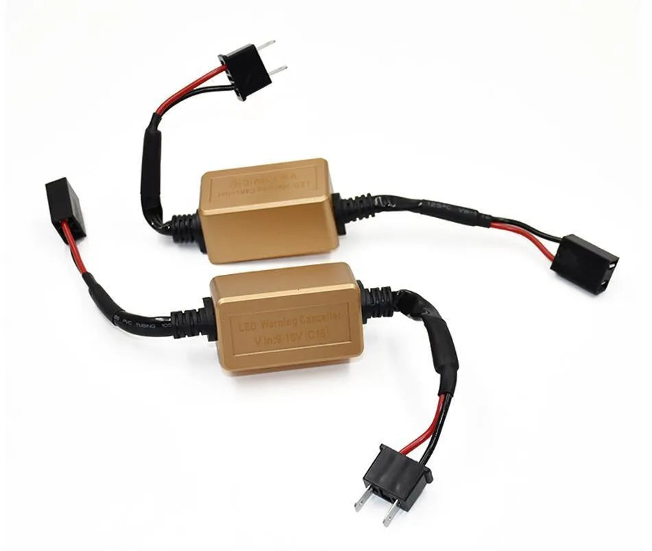 Black alloy Canbus decoder adapter for LED car headlights with plug connectors