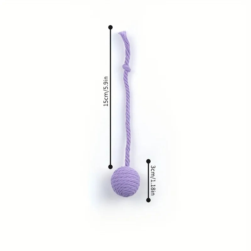 Green cat toy ball with rope and bell for kittens in 6cm and 3cm sizes