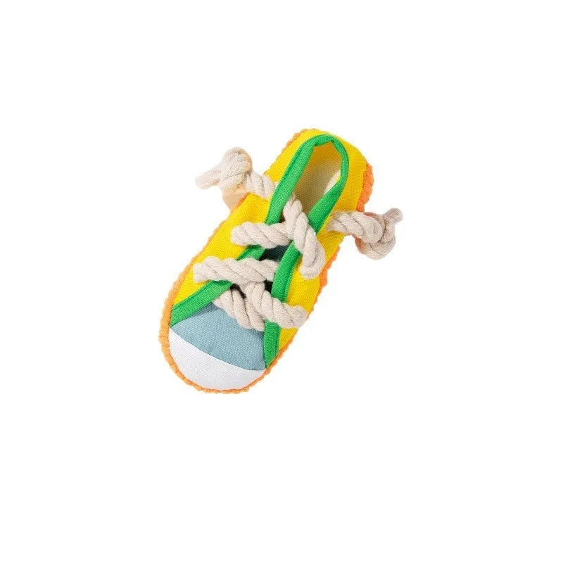 Plastic dog chew toy in yellow colour with bendable design for teething and anxiety relief