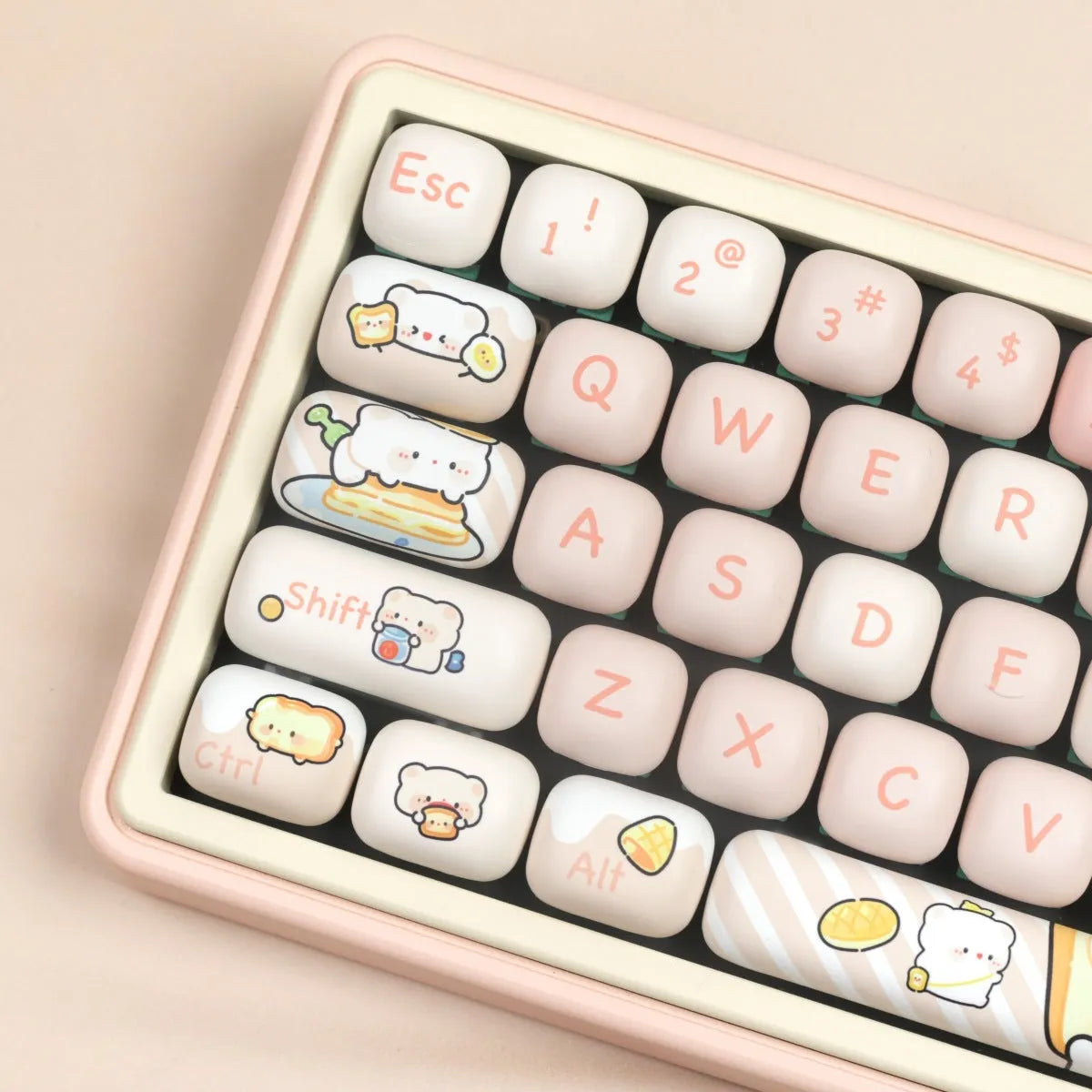 Full set of PBT mechanical keyboard key caps with Bread Bear design in thermal sublimation print