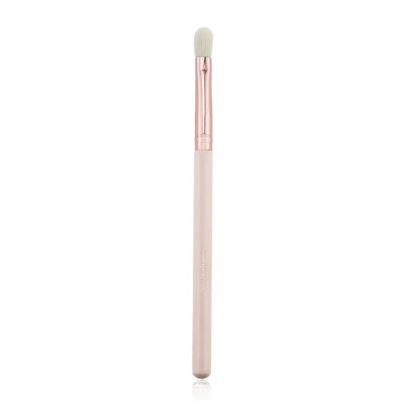 26 pink makeup brushes with wooden handles and wool heads, presented with a PU storage bag.