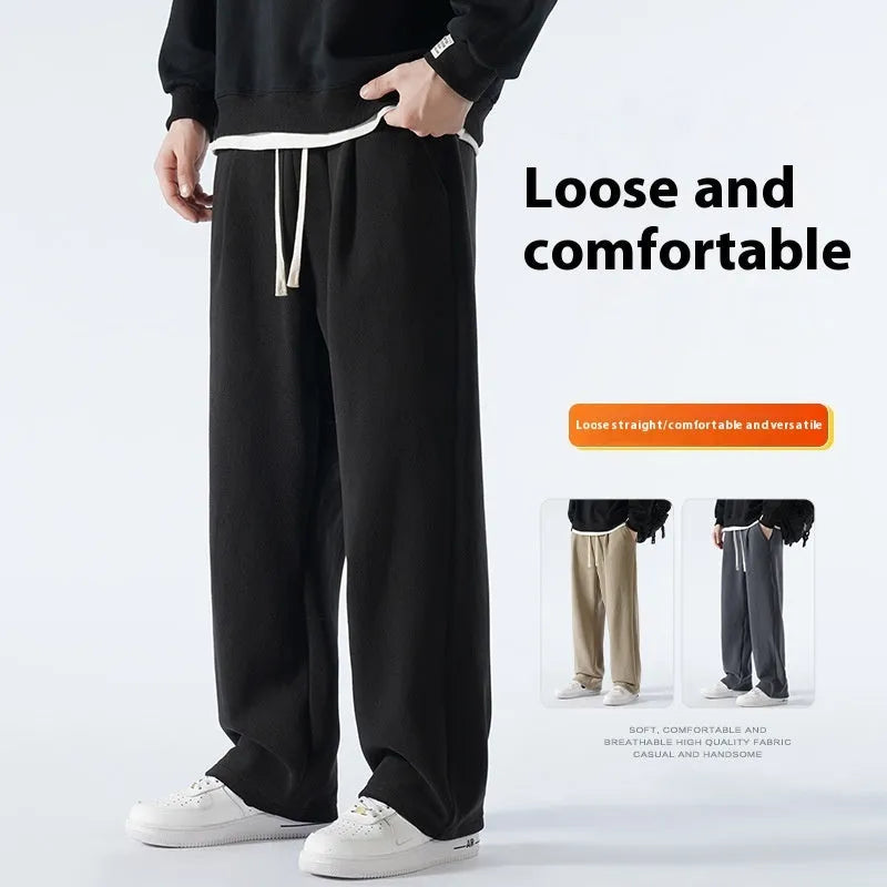 Men's double-sided polar fleece sports casual pants with fleece-lined thickening in apricot colour