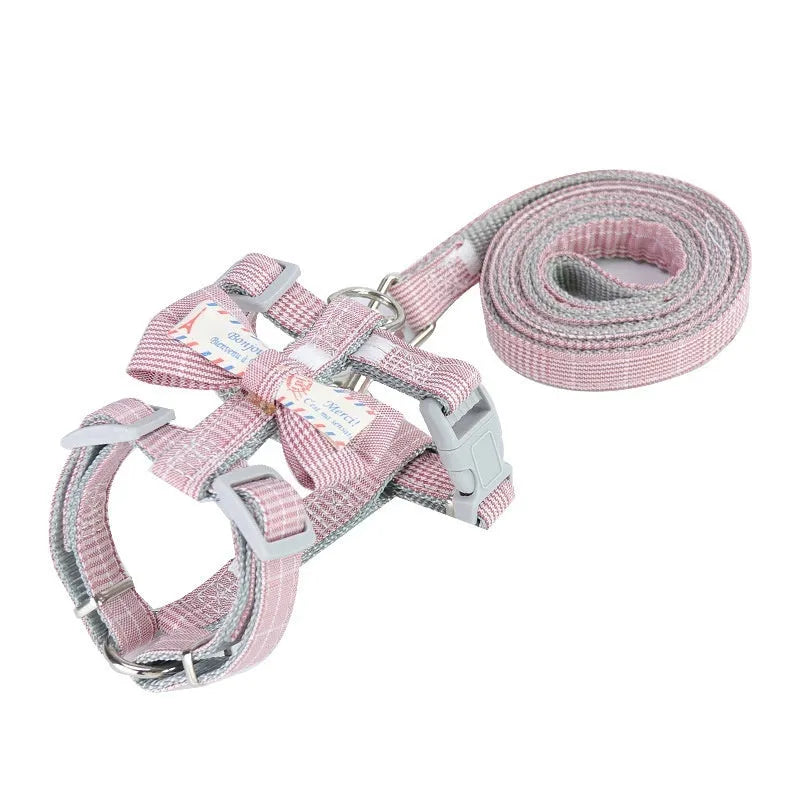 Cat bow pulling rope anti breaking loose adjustable in polyester four colours gray green pink light gray