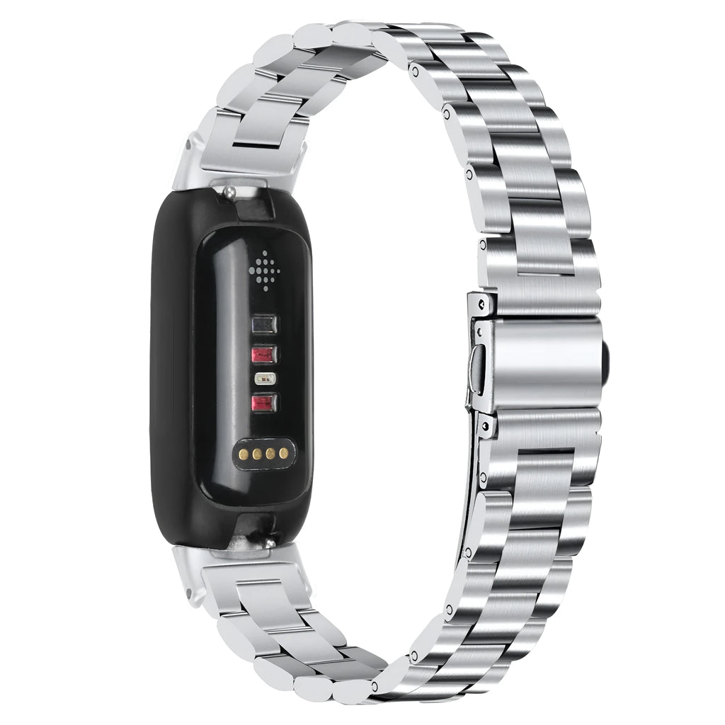 Stainless steel three-bead watch strap for Fitbit Inspire 3 fitness tracker in silver colour