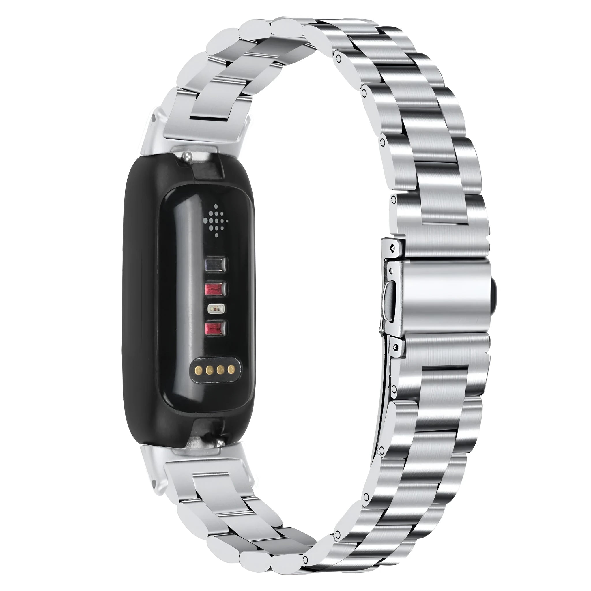 Stainless steel three-bead watch strap for Fitbit Inspire 3 fitness tracker in silver colour