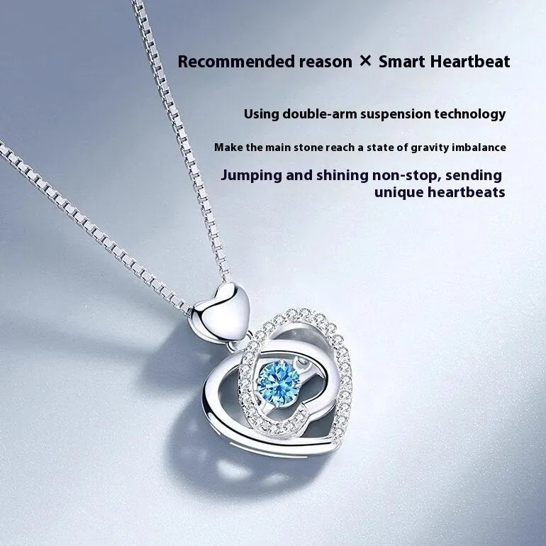 Blue diamond electroplated heart jewellery set with geometric pendant necklace and matching bracelet