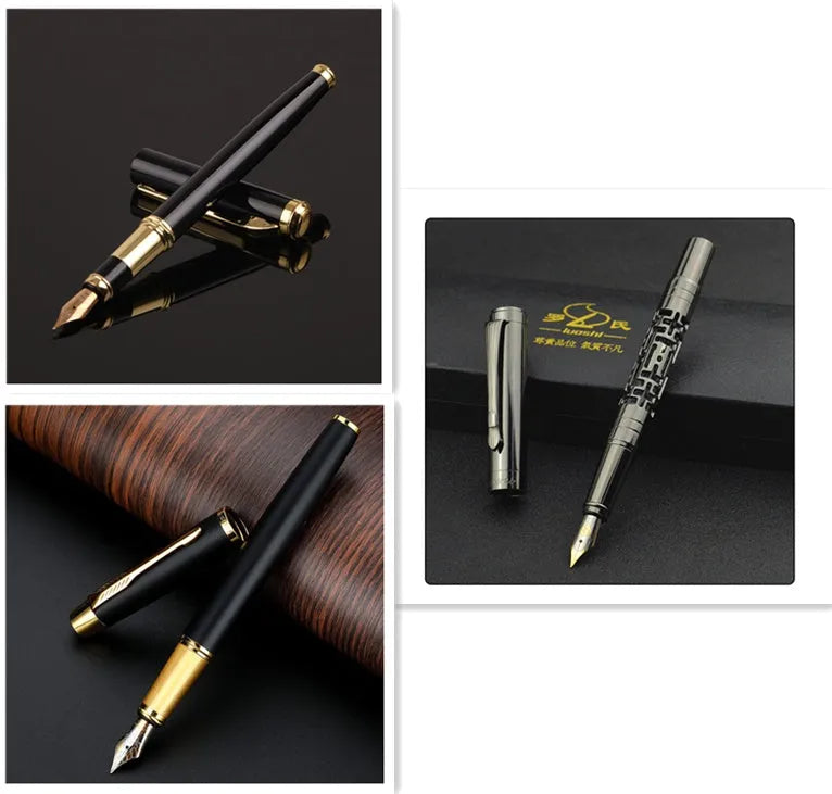 Red and black metal shell fountain pen with 0.5mm nib, shown with gift packaging
