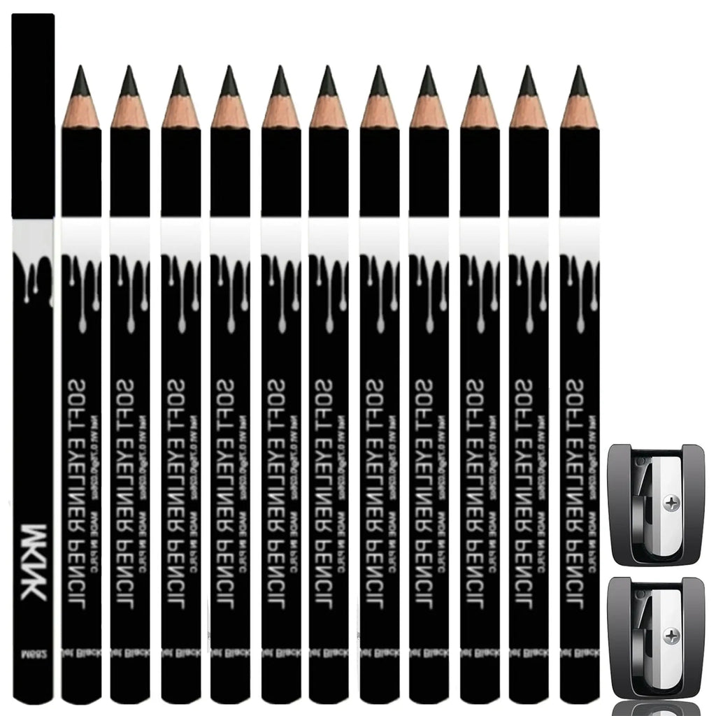 12 white and black waterproof eyeliner pencils with sharpener in retractable makeup set