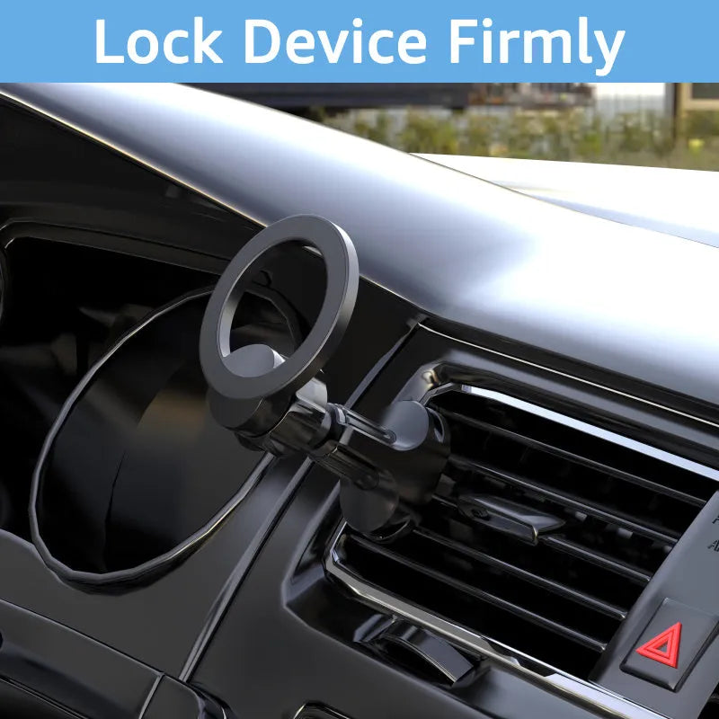Black magnetic car air vent phone holder with O-ring bracket for mobile devices up to 6.8 inches