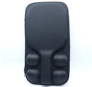 Black EVA pickleball storage bag with double shoulder straps showing dimensions