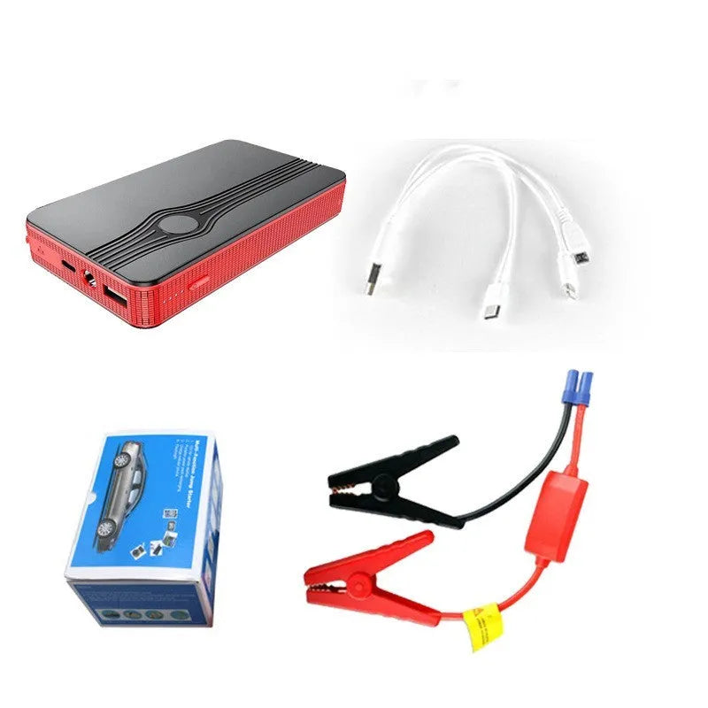 Red K4-E automobile emergency starting power supply and jump starter unit with data cable.