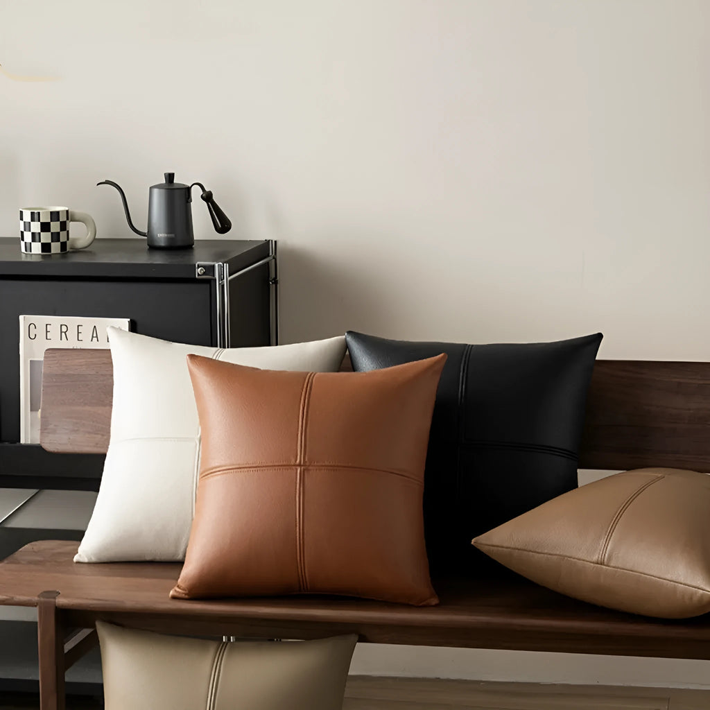 Solid colour cowhide leather pillow cover in Nordic style with square shape