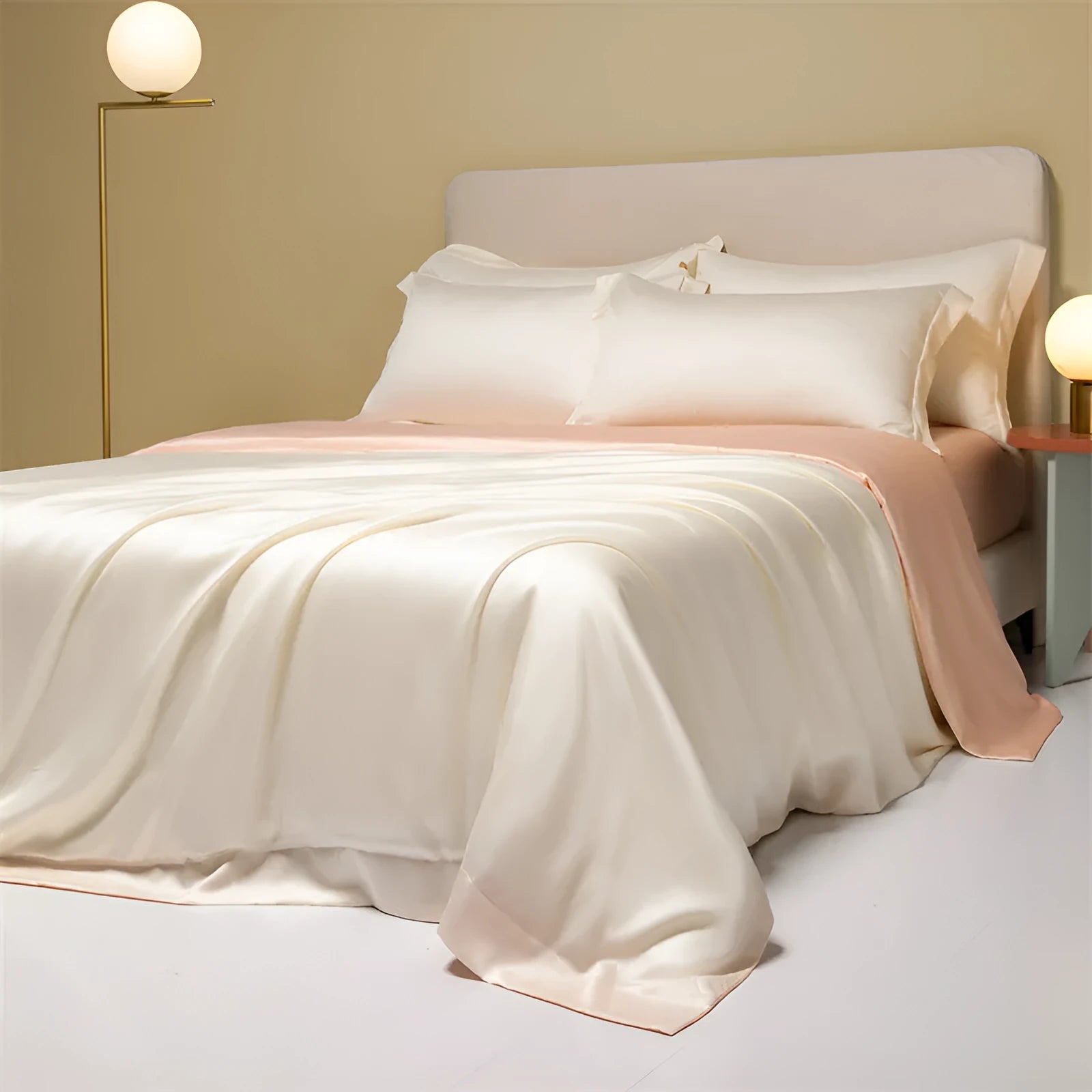 Lenzing Tencel quilt cover and sheet set in a modern colour like Aurora Blue, showing satin weave texture.