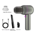 XC-06 grey handheld portable car vacuum cleaner and inflator with brush and extended nozzles.