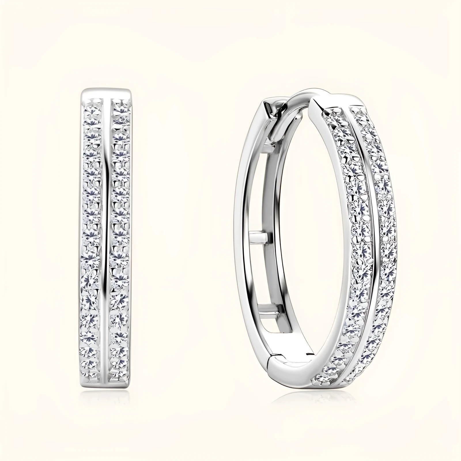 Pair of straight sterling silver earrings with moissanite stone geometry shape