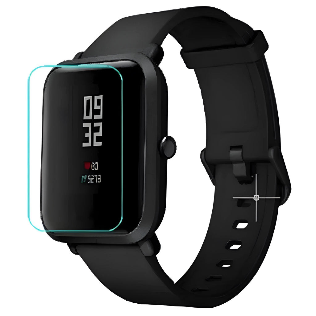 HD hydrogel screen protector film for Amazfit Bip smartwatch showing full coverage.