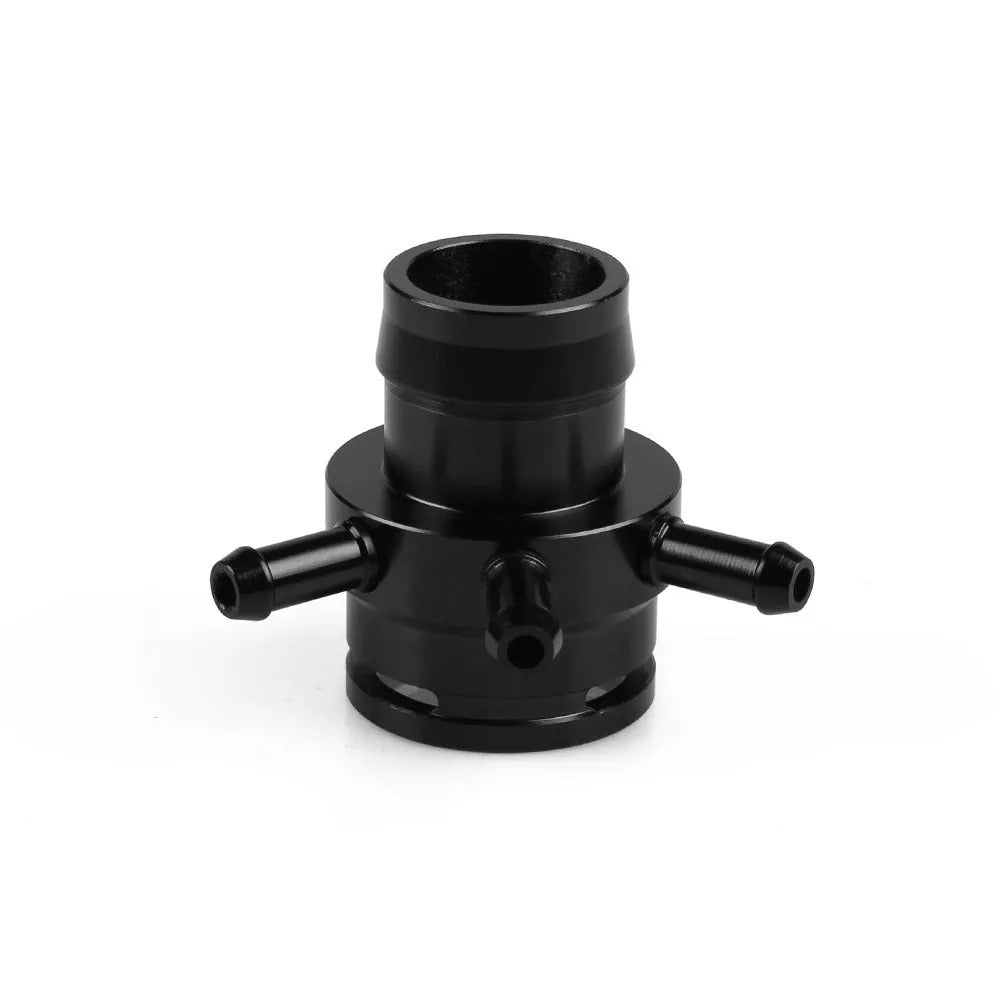 Black and titanium coloured vacuum adapter tee fitting for second generation car engines.