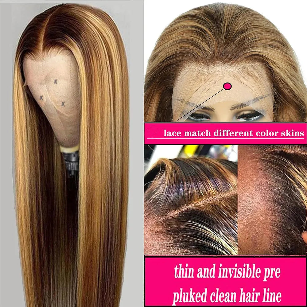 Long straight real human hair front lace wig colour P427 for ladies 13x4 weave