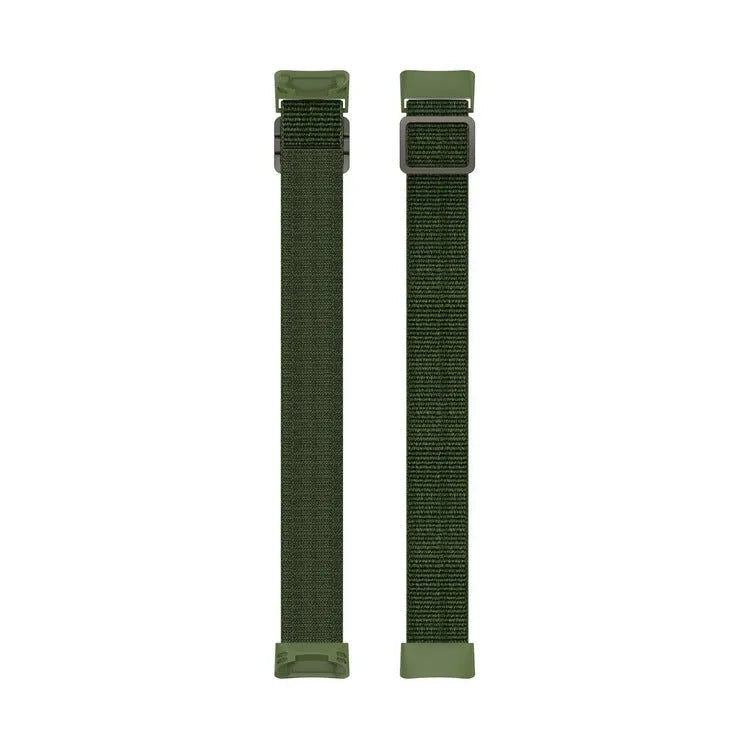 Elastic nylon woven canvas watch band for Fitbit Charge 5 and 6 in Army Green colour