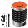 Portable black and black orange bicycle folding lock on a white background.